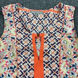 Daniel Rainn Sleeveless Blouse Womens Size M Orange Blue Geometric Print Top